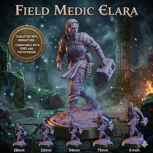 Futuristic Combat Medic Miniature – Sci-Fi Healer with Medkit for RPGs (32mm/75mm/6.5")