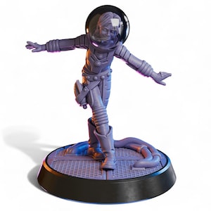 Weltraumforscherin Miniatur | Retro Sci-Fi Astronaut Mädchen | 28 mm 32 mm 75 mm TTRPG Mini | Harzmodell für Starfinder, Cyberpunk, Sci-Fi RPGs