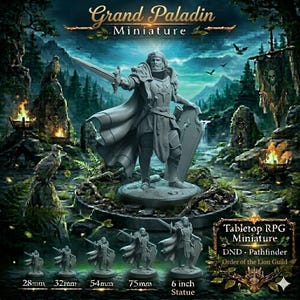 Valiant Knight Champion Miniature – Armored Sword and Shield Warrior Tabletop RPG Figure 28mm 32mm 54mm 75mm 6 Inch Statue