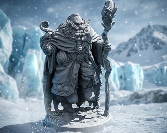 Miniatura de mago de tierra enano rúnico – Mago druida de piedra – Figura de rol de fantasía – Estatua de resina de 28 mm, 32 mm, 54 mm, 75 mm y 6,5 pulgadas