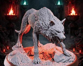 Dire Wolf Miniature | RPG Wolf Monster for D&D | 32mm Tabletop Mini, 75mm Resin Model, 6.5 Inch Collectible Statue
