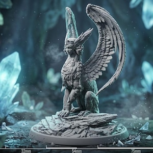 Sphinx Guardian Miniature | Winged Beast Resin Statue | Fantasy D&D Monster Mini | 32mm 75mm 6.5" Collectible Figurine