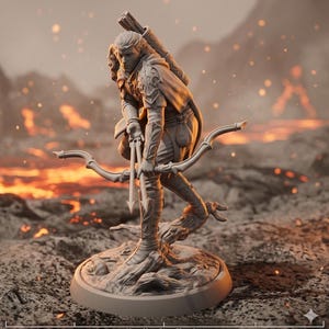Elf Ranger Archer Miniature 32mm DnD Figure Bow Hunter Warrior Lava Fantasy RPG Mini 28mm 54mm 75mm 6 Inch Collectible