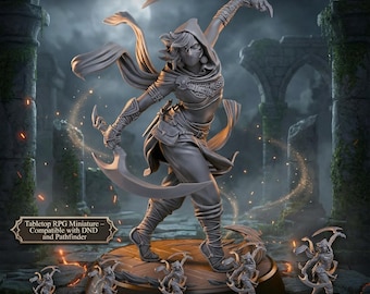 Shadow Assassin Miniature & 6-Inch Statue | Elven Rogue Dual Blade Killer | Tabletop RPG Resin Model, Dark Fantasy Figure