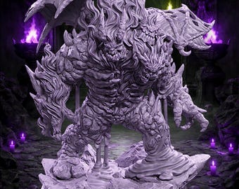 Winged Molten Infernal Demon Miniature | Fire and Lava Monster for D&D, Pathfinder, RPGs and Wargaming | 32mm 75mm 6.5" Statue
