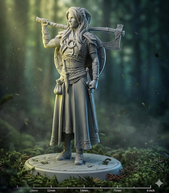 Shieldmaiden Warrior Miniature and 6.5-inch Statue | Nordic Female