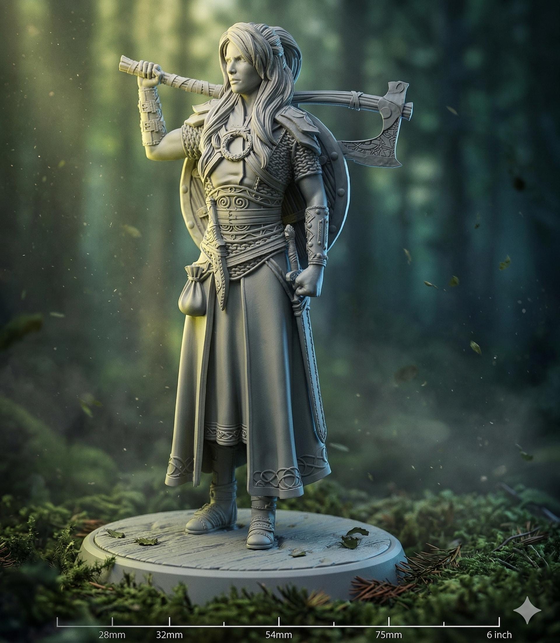 Shieldmaiden Warrior Miniature and 6.5-inch Statue | Nordic Female