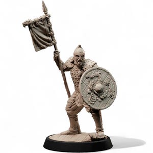 Viking Warlord Standard Bearer Miniature | Norse Warrior Resin Figure for DnD Pathfinder Tabletop RPG Historical Fantasy Viking Mini