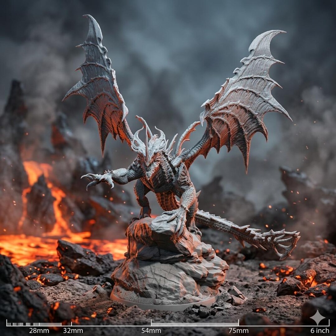 Fire Dragon Miniature Dnd Boss Monster, Winged Dragon Figure, Fantasy ...