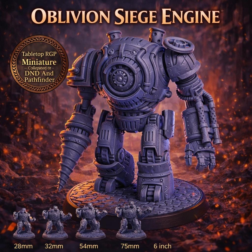 Steampunk Golem Miniature – Clockwork Construct RPG Tabletop 28mm 32mm ...