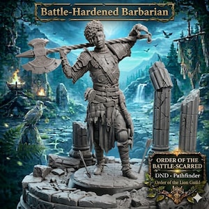 Fantasy Kriegerin mit Großaxt Resin Miniatur – 28 mm, 32 mm, 75 mm & 6.5” Statue | Rollenspiel Kämpfer Held | Tabletop Figur Bild 1