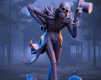 Undead Trickster Miniature – Grinning Skeletal Rogue – 28mm 32mm 54mm 75mm 6.5in Resin RPG Figure