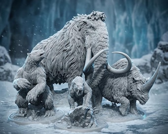 Megafauna Four Pack Resin Miniatures Mammoth Rhino Sabertooth Sloth for Tabletop RPG DnD 28mm 32mm 54mm 75mm 6in