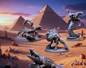 Egyptian Monster Beast Pack Miniatures – Crocodile Hydra Crystal Lion Sand Scorpion 28mm 32mm 54mm Desert Fantasy Creatures
