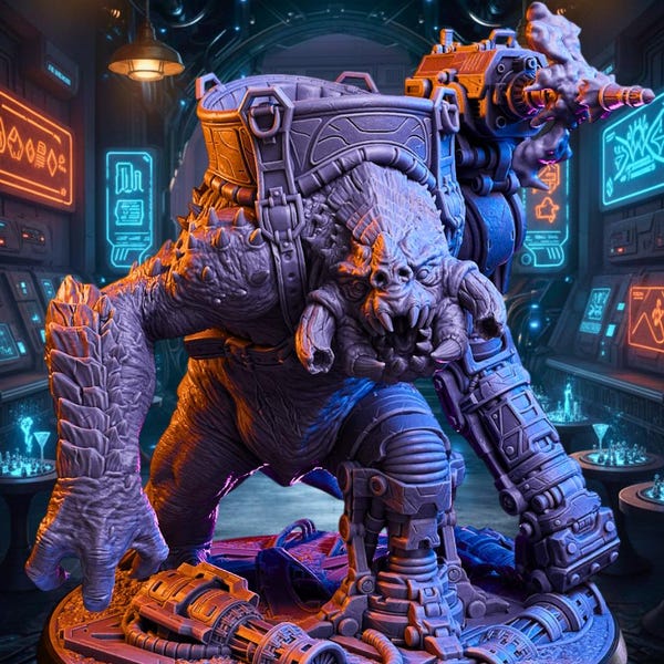 Cyber Mutant Juggernaut Miniature – Massive Biomech Horror Boss Tabletop RPG Figure 28mm 32mm Large Scale Statue