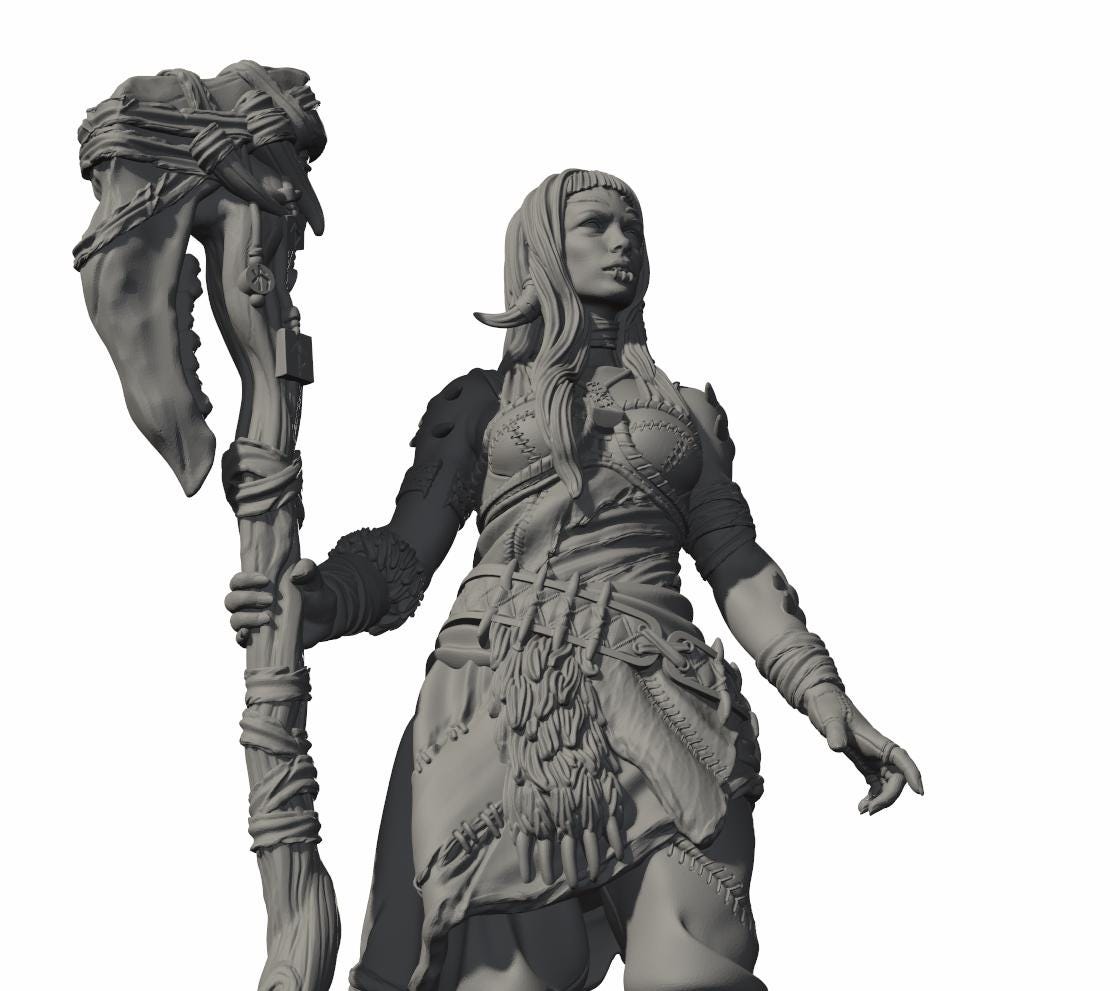 Viking Shaman Miniature, Norse Seer Half Giant, Tribal Magic