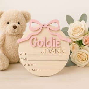 Bow Baby Announcement Sign With Birth Stats,  Matching Name Plate,  Baby Girl Birth Announcement Sign,  Personalized Baby Name Sign