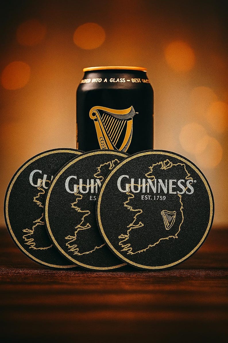 Anpassat Guinness-inspirerat underläggsset – 6 delar med hållare bild 1