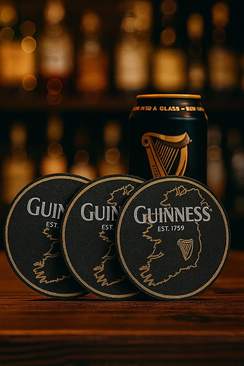 Anpassat Guinness-inspirerat underläggsset – 6 delar med hållare bild 3