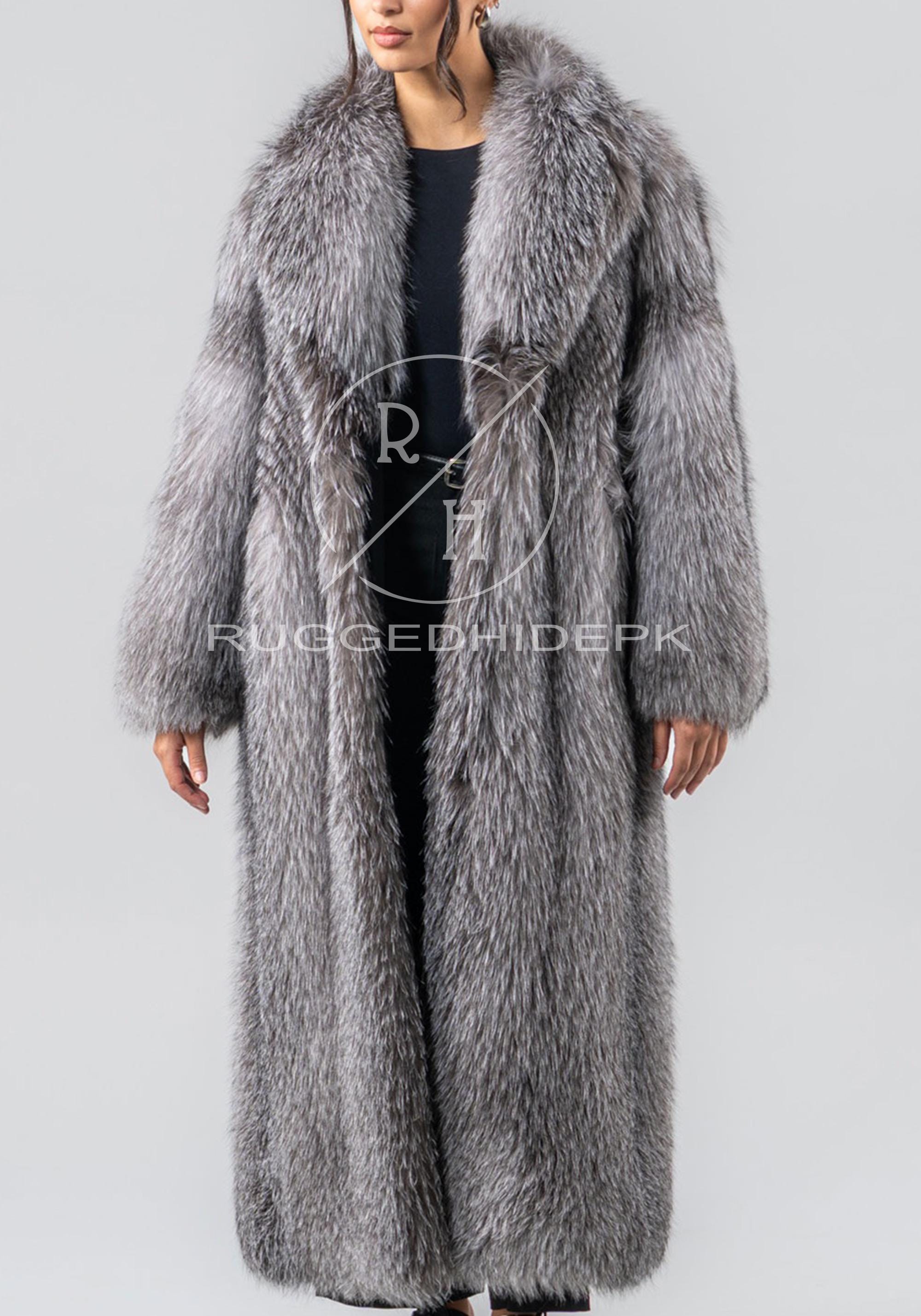 き*や様 SLIVER FOX(シルバーフォックス)グレー系ファーコート ロング 高級シルバーフォックスファーコート、ホールスキン、オーダーメイド
