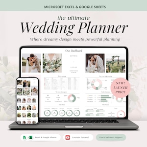 Wedding Planner Spreadsheet, Wedding Budget, Guest List & Seating Chart, Task and Vendor Organizer, Excel and Google Sheets Template