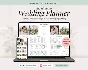 ウェディングプランナースプレッドシート、結婚式の予算、ゲストリストと座席表、タスクとベンダーオーガナイザー、ExcelとGoogleスプレッドシートのテンプレート