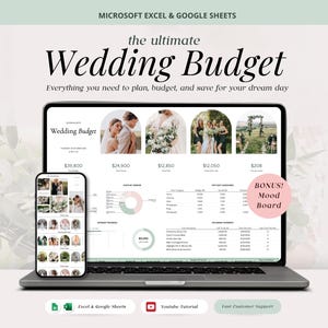 Hochzeitsplaner Budget Tabelle, Verfolgen Sie Ausgaben, Zahlungen und Einsparungen für Brauts Tracker | Google Sheets und Excel Vorlage