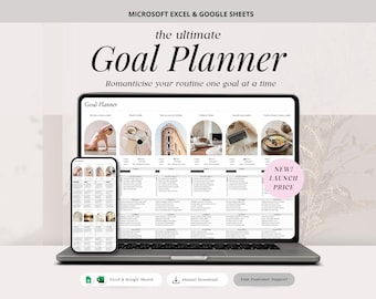 Foglio di calcolo per la pianificazione degli obiettivi Fogli Google Modello Excel per i buoni propositi per il nuovo anno digitale 2026 Monitoraggio degli obiettivi Obiettivi intelligenti annuali e mensili Vision Board