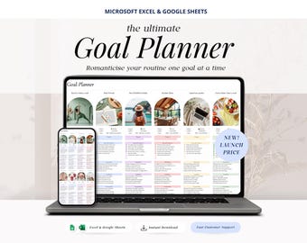 Goal Planner Spreadsheet Google Sheets Digital New Year Resolution Excel Template 2026 Goal Tracker Yearly Monthly Smart Goals Vision Board