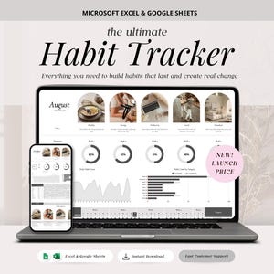 Hoja de cálculo de seguimiento de hábitos, planificador de rutinas diarias y objetivos para Google Sheets y Excel, planificador para TDAH