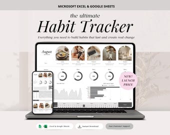Feuille de calcul Habit Tracker, routine quotidienne et planificateur d'objectifs pour Google Sheets et Excel, planificateur TDAH