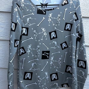Fitted & Stretch Under Scrub Top - Base Layer for Scrubs or Uniforms, Dancing Skeletons Pattern