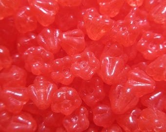 Czech Glass Bell Flower Beads - Transparent Coral - 4mm x 6mm - Select 50 or 100 pcs