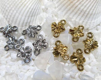 Stainless Steel Mini Flower Links - 10x7mm - Steel Color or 18K Gold - 10pcs