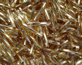 Miyuki Twisted Bugle Beads - 2mm x 12mm - Silver Lined Gold -  Select 10, 20 or 30 grams