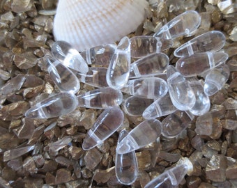 Czech Glass Tear Drop Beads - Crystal Clear - 5 x 12 mm - Select 50 or 100 pcs