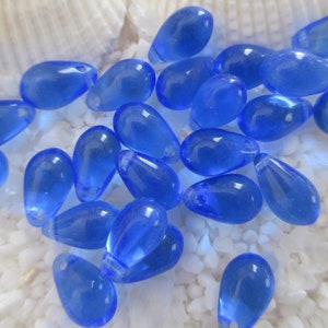 Czech Glass Tear Drop Beads - Sapphire - 6x9 mm - Select 50 or 100 pcs