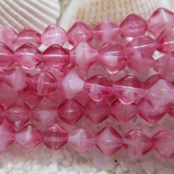 Czech Glass Bicones - 6mm - Crystal/Pink - Select  50 or 100 pcs