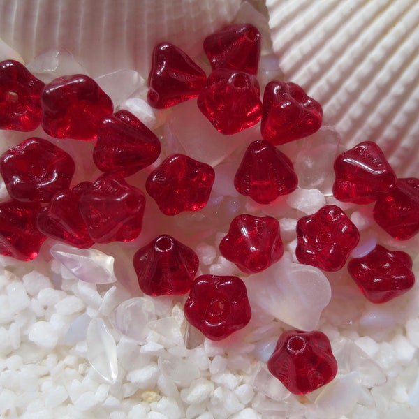 Czech Glass Bell Flower Beads - Light Garnet - 4mm x 6mm - Select 50 or 100 pcs