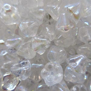 Czech Glass Bell Flower Beads - Crystal AB - 6x8mm - Select 50 or 100 pcs