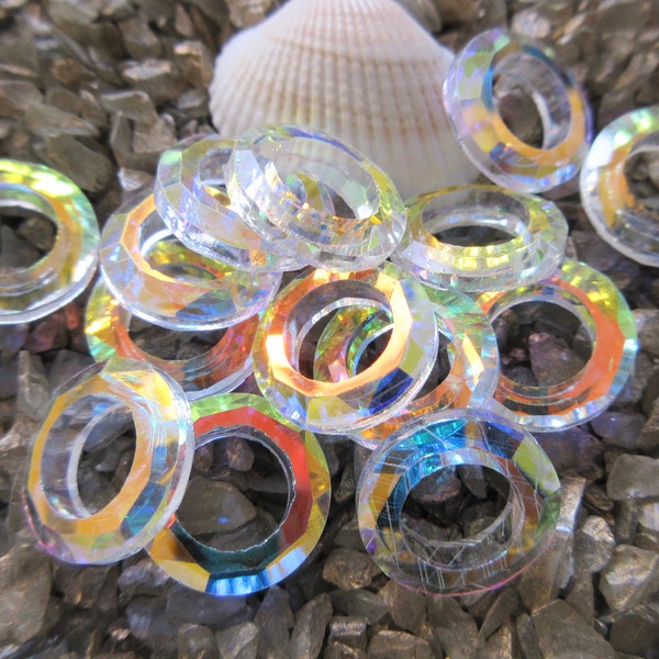 Electroplated Faceted Glass Rings - Connector Rings -  14mm - Clear AB - 10 pcs