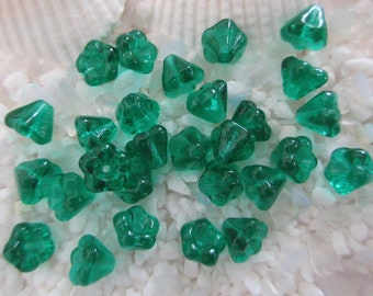 Czech Glass Bell Flower Beads - Green Teal - 4x6 mm - Select 50 or 100 pcs