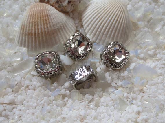 Glass Rhinestone Multi-Hole Links - Platinum Color Plated Brass Fancy Setting - 12mm - Crystal Clear - Select 2, 4 or 6 pcs