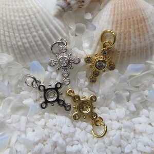 Brass & CZ Mini Cross Charm - 18x9.5mm - 1 pc - Select 18K Gold or Platinum Color Plating