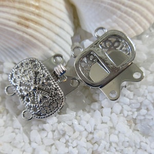 Platinum Plated Brass Rounded Rectangle Box Clasp - 14.5x16mm - 2 Strand Clasp - Select 1 or 2 pcs