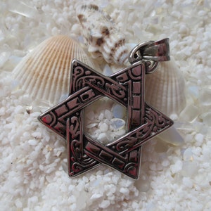 Star of David Pendant - Stainless Steel - Antique Silver Finish - 49 x 37 mm
