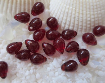 Czech Glass Tear Drop Beads - Garnet - 5 x 7mm - Select 50 or 100 pcs