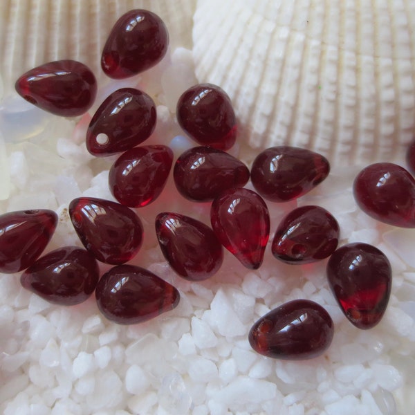 Czech Glass Tear Drop Beads - Garnet - 5 x 7mm - Select 50 or 100 pcs