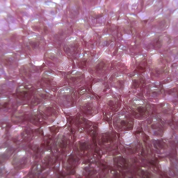 Czech Glass Tear Drop Beads - Pale Transparent Mauve - 4x6 mm