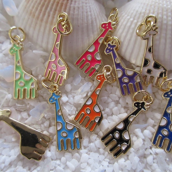 Brass & Enamel MINI Giraffe Charm - 16K Gold Plated - 20.5mm x 9mm - Choice of Colors